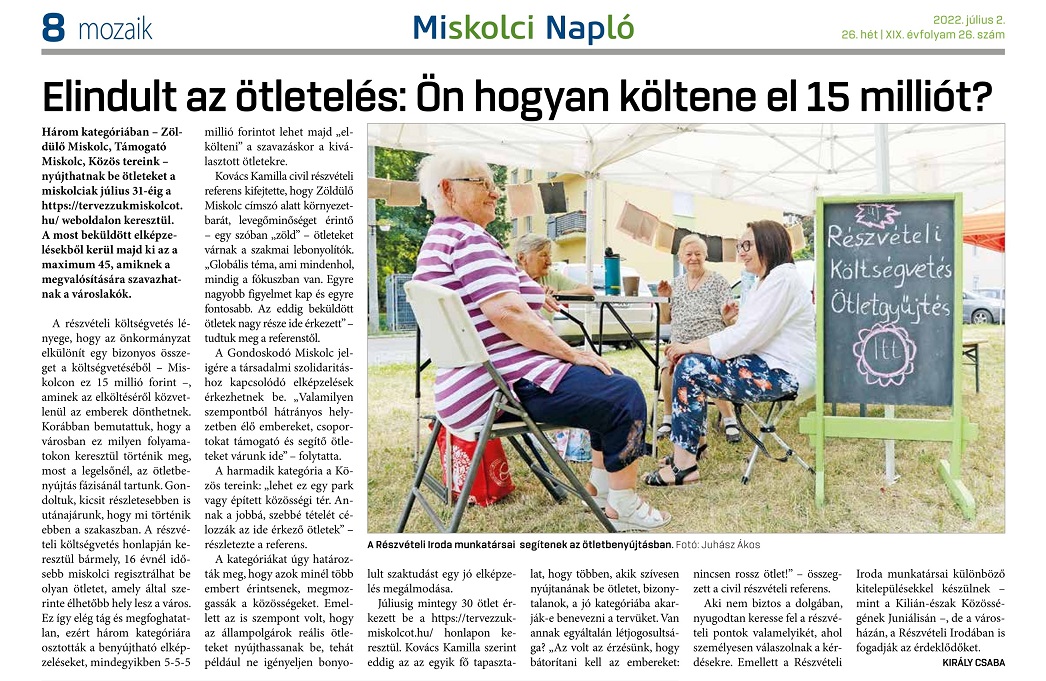 A Miskolci Napló hetilap 2022. július 2-i cikke